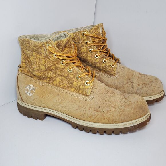 Rare Timberland Mens Anti Fatigue Canvas Embossed Leather Lace Up Boots Sz 11.5 - Picture 3 of 11